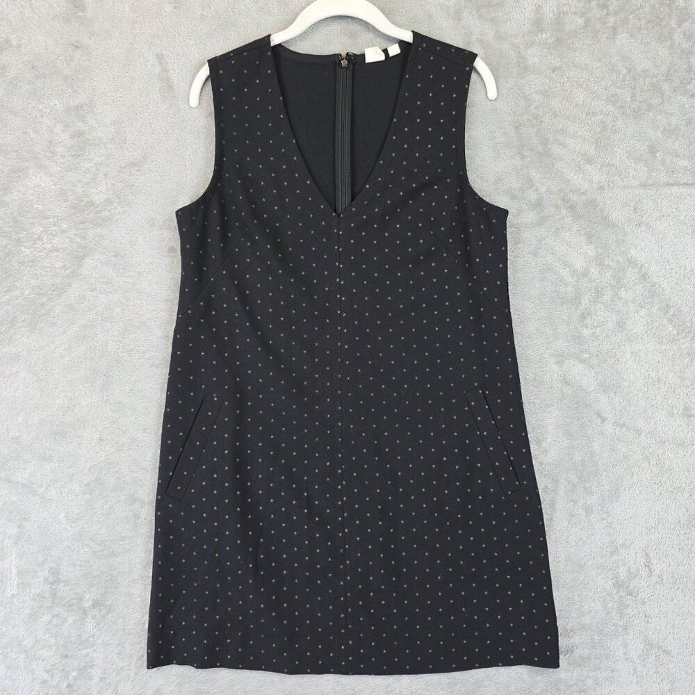 GAP Dress Womens Small Black Gold Stars Sleeveless V-Neck Shift Pockets Back Zip